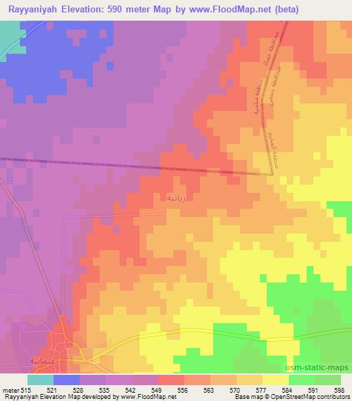 Rayyaniyah,Syria Elevation Map