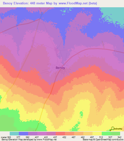 Benoy,Chad Elevation Map