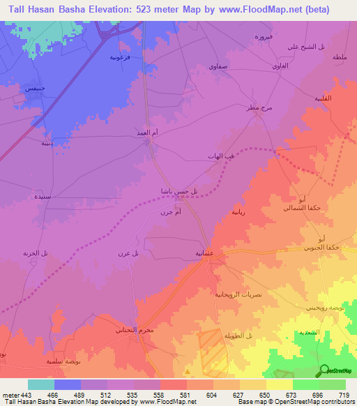 Tall Hasan Basha,Syria Elevation Map