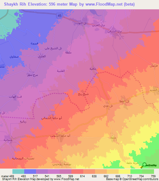 Shaykh Rih,Syria Elevation Map