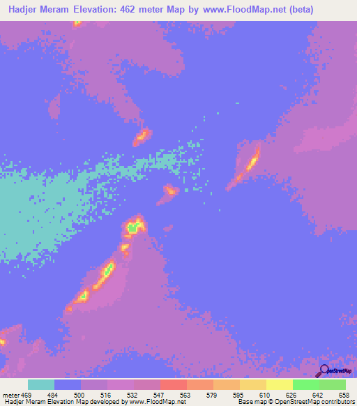 Hadjer Meram,Chad Elevation Map