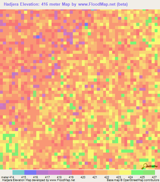 Hadjera,Chad Elevation Map
