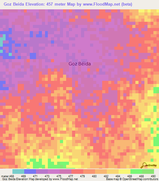 Goz Beida,Chad Elevation Map