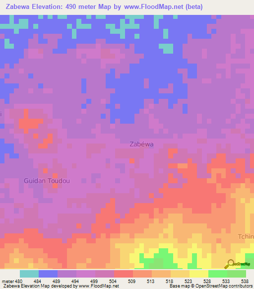 Zabewa,Niger Elevation Map