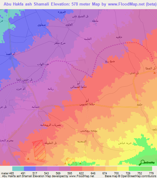 Abu Hakfa ash Shamali,Syria Elevation Map