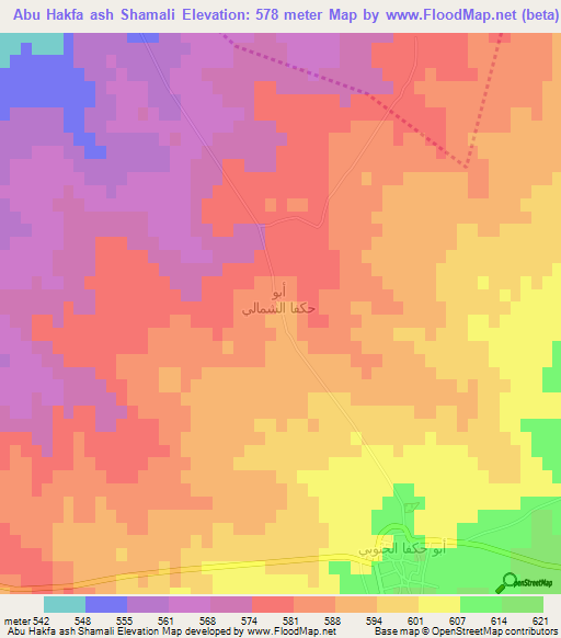 Abu Hakfa ash Shamali,Syria Elevation Map