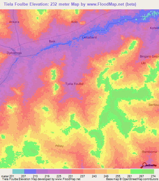 Tiela Foulbe,Niger Elevation Map