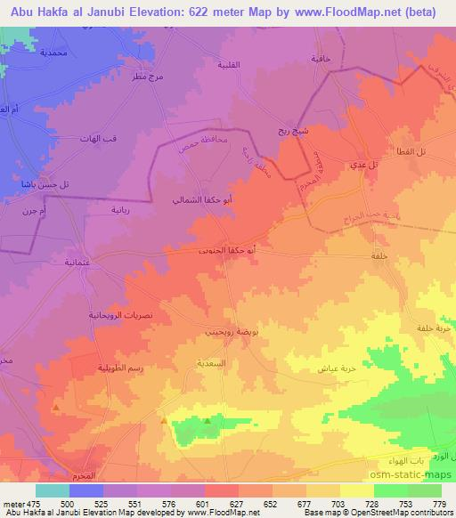Abu Hakfa al Janubi,Syria Elevation Map
