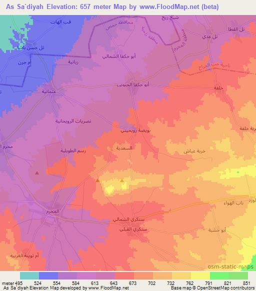 As Sa`diyah,Syria Elevation Map