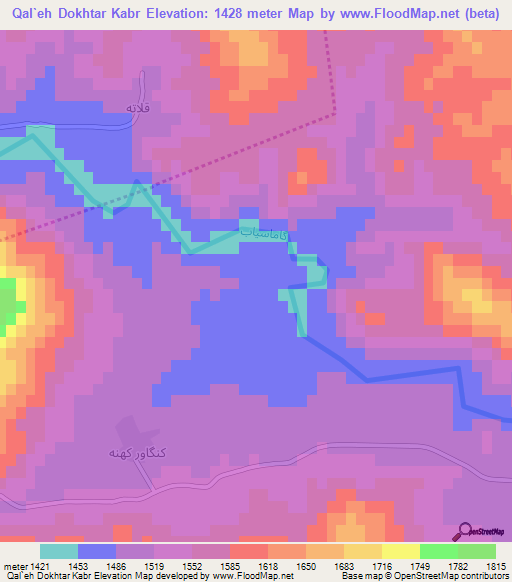 Qal`eh Dokhtar Kabr,Iran Elevation Map