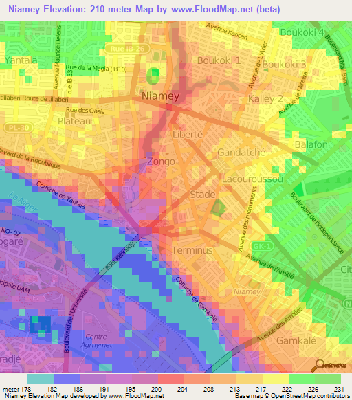 Niamey,Niger Elevation Map