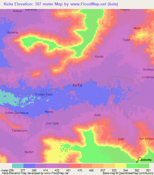 Keita,Niger Elevation Map