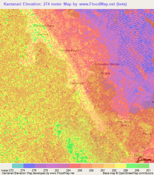 Kantanari,Niger Elevation Map