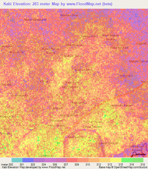 Kabi,Niger Elevation Map