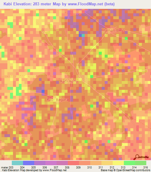 Kabi,Niger Elevation Map