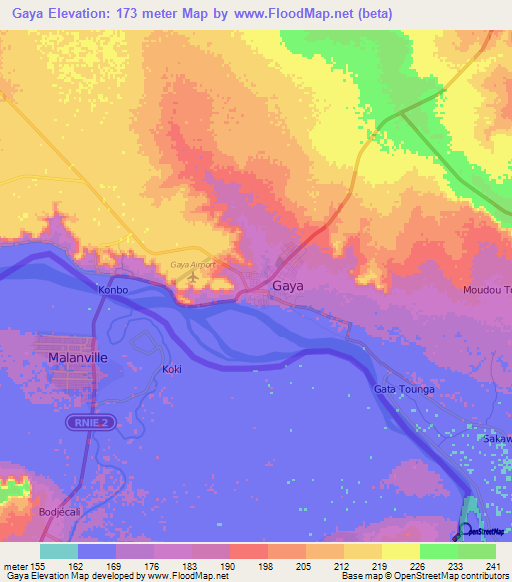 Gaya,Niger Elevation Map