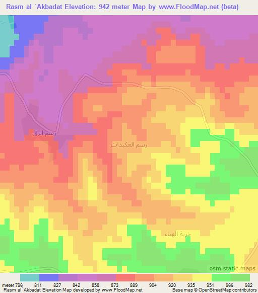 Rasm al `Akbadat,Syria Elevation Map