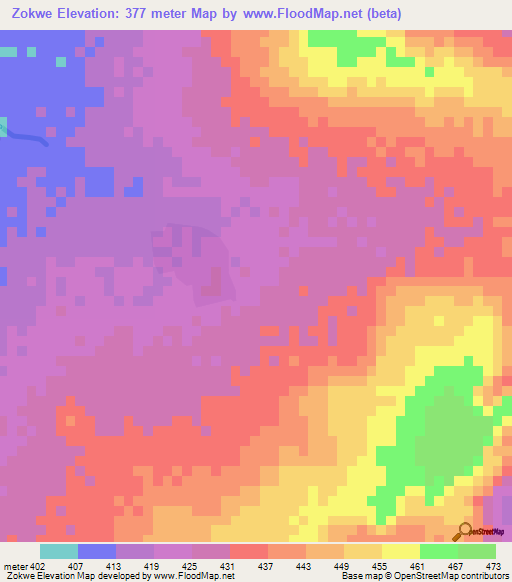 Zokwe,Mali Elevation Map