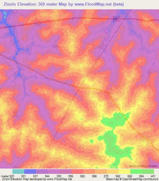 Zinzin,Mali Elevation Map