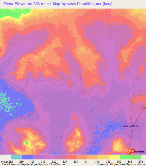 Ziena,Mali Elevation Map