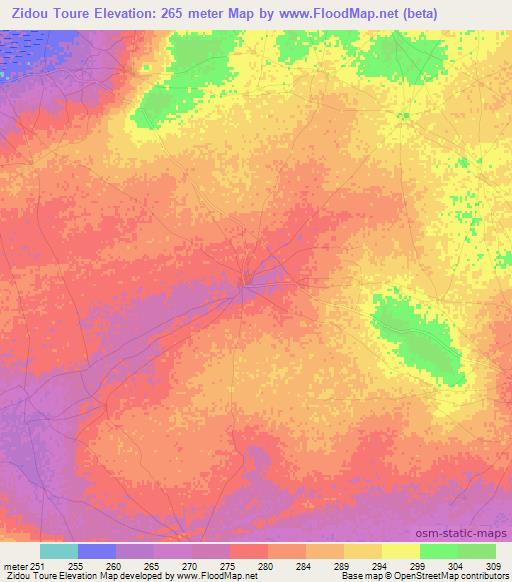 Zidou Toure,Mali Elevation Map
