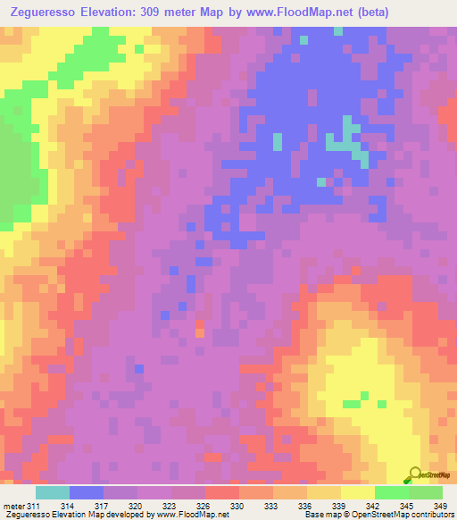 Zegueresso,Mali Elevation Map