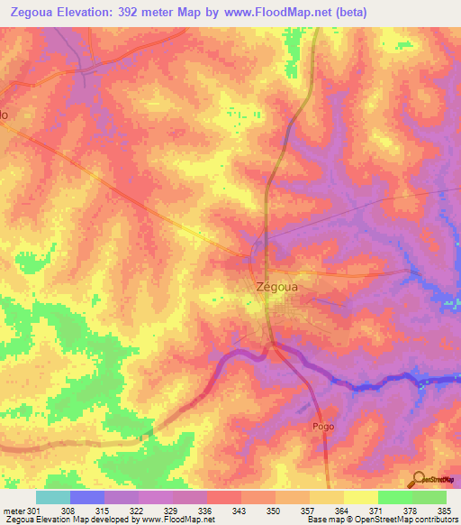 Zegoua,Mali Elevation Map