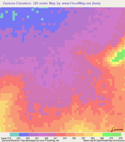 Zantona,Mali Elevation Map