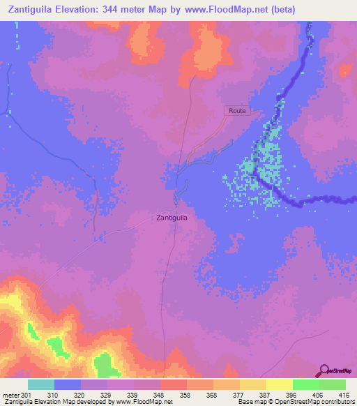 Zantiguila,Mali Elevation Map