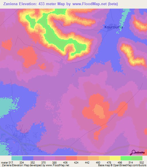Zaniena,Mali Elevation Map