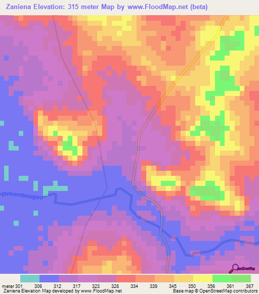 Zaniena,Mali Elevation Map