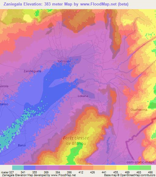 Zaniegala,Mali Elevation Map