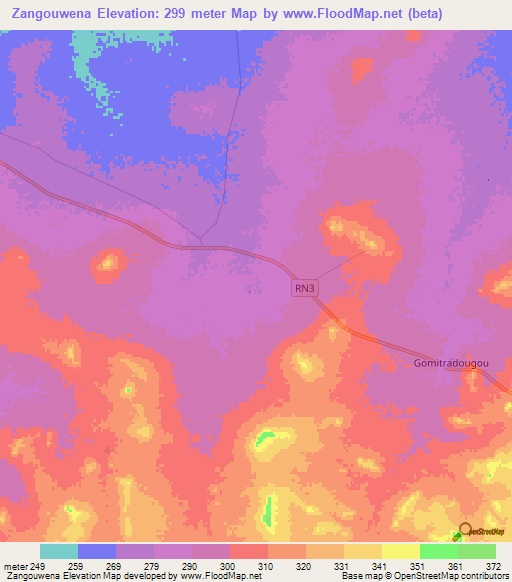 Zangouwena,Mali Elevation Map