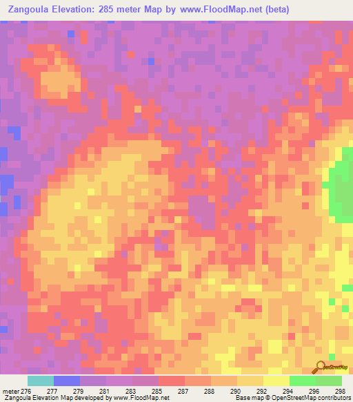 Zangoula,Mali Elevation Map