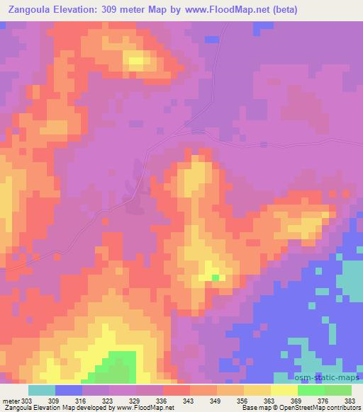 Zangoula,Mali Elevation Map