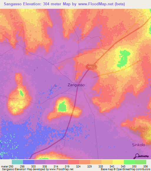 Sangasso,Mali Elevation Map