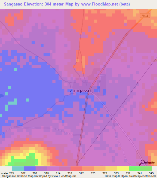 Sangasso,Mali Elevation Map