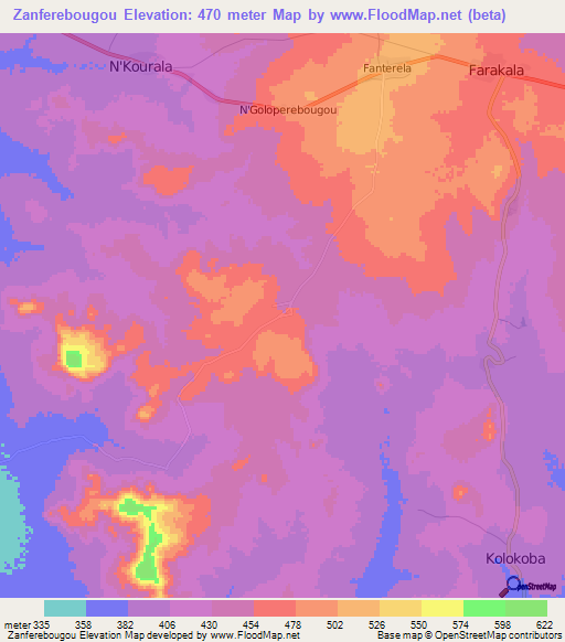 Zanferebougou,Mali Elevation Map