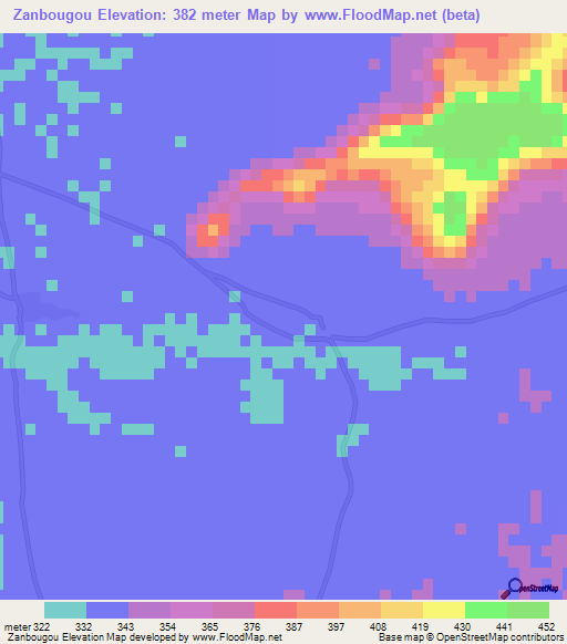 Zanbougou,Mali Elevation Map