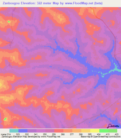Zanbougou,Mali Elevation Map