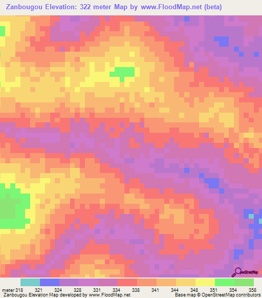 Zanbougou,Mali Elevation Map