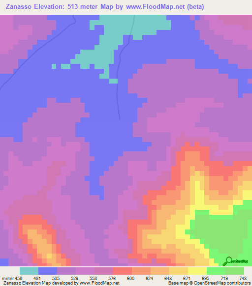 Zanasso,Mali Elevation Map