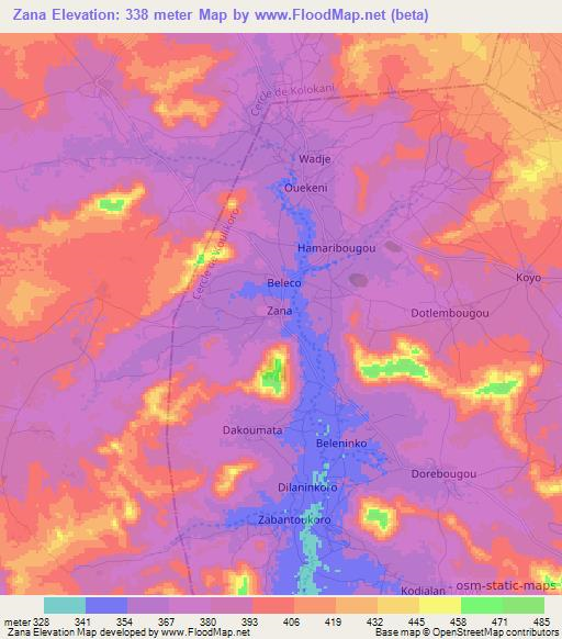 Zana,Mali Elevation Map