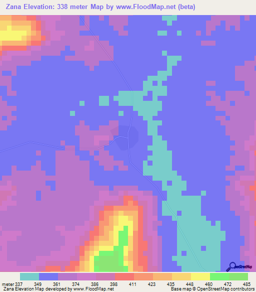 Zana,Mali Elevation Map