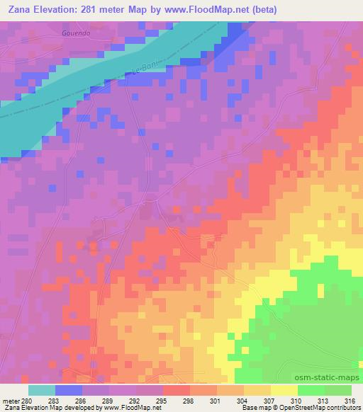 Zana,Mali Elevation Map