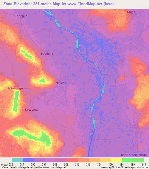 Zana,Mali Elevation Map