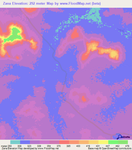 Zana,Mali Elevation Map