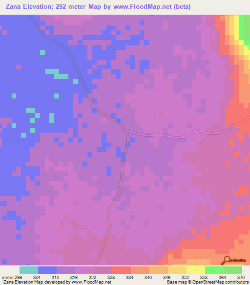 Zana,Mali Elevation Map