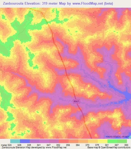 Zanbouroula,Mali Elevation Map