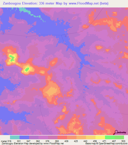 Zanbougou,Mali Elevation Map